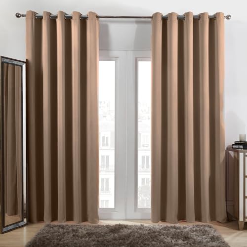 Dreamscene Verdunkelungsvorhänge mit Ösen, 2 Stück, Thermo-Ring, Fensterbehandlung, Beige, Breite 117 cm x Länge 137 cm von DREAMSCENE