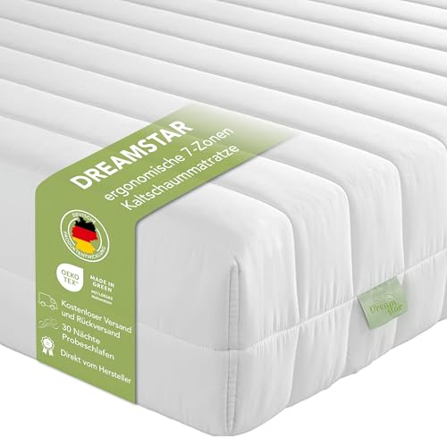 DREAMSTAR Easy Flex | ergonomische 7-Zonen Kaltschaummatratze | Öko-Tex Zertifiziert | Härtegrad 2 und 3 (H2 & H3) | Rollmatratze 21 cm | Made in EU I 180 x 200 cm von DREAMSTAR