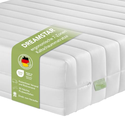 DREAMSTAR Easy Flex | ergonomische 7-Zonen Kaltschaummatratze | Öko-Tex Zertifiziert | Härtegrad 2 und 3 (H2 & H3) | Rollmatratze 21 cm | Made in EU I 140 x 190 cm von DREAMSTAR