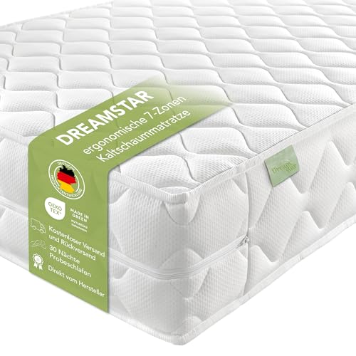 DREAMSTAR Ergo Flex XXL Duo I orthopädische7-Zonen Kaltschaummatratze I 22 cm hoch I Öko-Tex Zertifiziert I Härtegrad 2 und 3 I 100 x 200 cm von DREAMSTAR