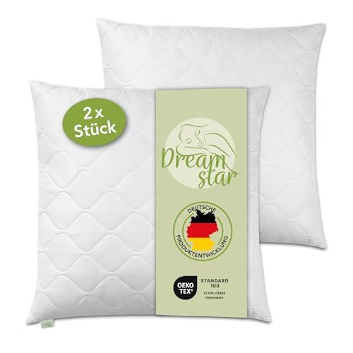 DREAMSTAR Kopfkissen 80 x 80 cm [2er Set] ORIGINAL 850g Kissen-Füllung | MEDIUM Kissen mit Reißverschluss zum Anpassen | waschbar bis 60 Grad | Allergiker geeignet | 80 x 80 cm von DREAMSTAR