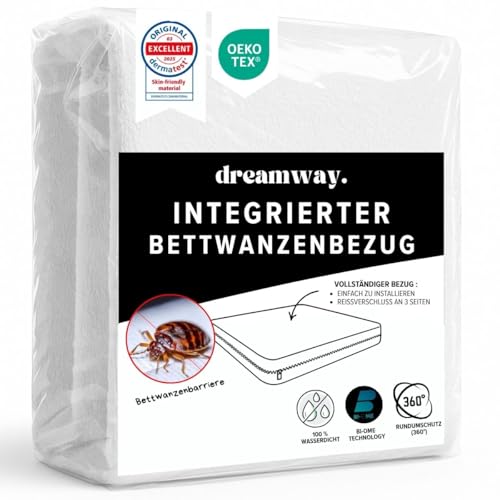 Dreamway - Matratzenbezug 140 x 200 cm – komplett gegen Milben & Bettwanzen, Matratzenschoner, 140 x 200 cm, mit Reißverschluss – Dicke 20 cm – wasserdicht – Öko-Tex – waschbar bei 60 °C von DREAMWAY