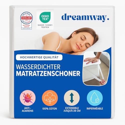 Dreamway Matratzenschutz 80x200 Wasserdicht Öko-TEX Zertifiziert - Matratzenschutz 80x200, Baumwolle, Atmungsaktiv mit 4 Eckgummis, Waschbar bei 60°C von DREAMWAY