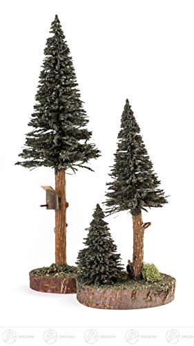 Miniatur-Nadelbäume mit Vogelhaus grün 2-teilig - Dregeno Erzgebirge von DREGENO