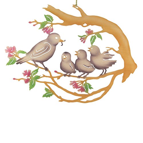Dregeno Erzgebirge - Fensterbild Motiv: Vogelfamilie auf Baum farbig von DREGENO Seiffen eG