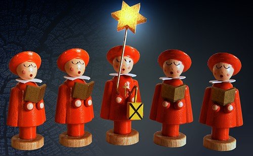 Dregeno Erzgebirge - Kurrendefiguren Sternträger und 4 Sänger mit Buch rot von DREGENO Seiffen eG