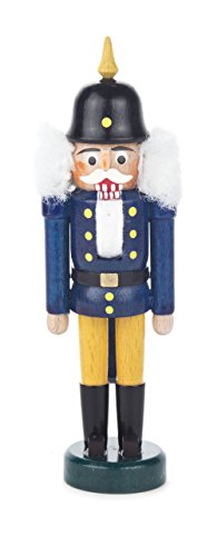 Nussknacker Figur König blau-gelb, mit Pickelhaube, von DREGENO SEIFFEN 14 cm – Original erzgebirgische Handarbeit, stimmungsvolle Weihnachts-Dekoration von DREGENO Seiffen