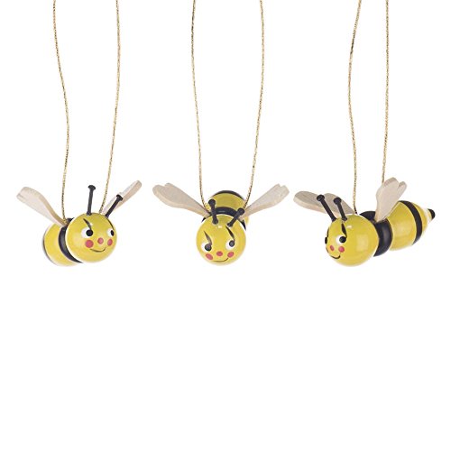 Behang Bienen, 5 Bienen aus Holz zum Aufhängen, von DREGENO SEIFFEN – Original erzgebirgische Handarbeit, stimmungsvolle Dekoration für Ostern von DREGENO