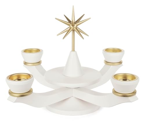 DREGENO Seiffen Adventsleuchter mit Stern, 4-armig, Weiß/Gold, für Teelichter, 15 x 12 x 10 cm DREGENO Seiffen Adventsleuchter mit Stern, 4-armig, Weiß/Gold, für Teelichter, 15 x 12 x 10 cm von DREGENO