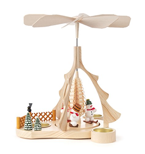 Pyramide in Tannen-Form mit Schneemännern, für Teelichte, von DREGENO SEIFFEN 26 cm – Original erzgebirgische Handarbeit von DREGENO