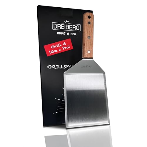 DREIBERG® Grillspachtel aus Edelstahl mit Buchenholzgriff - Grill Spachtel für Smash Burger und zum Grillen auf Teppanyaki, Feuerplatte oder Gasgrill von DREIBERG