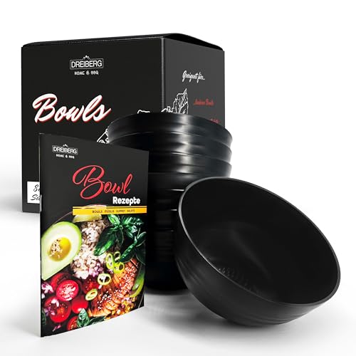 DREIBERG® Müslischalen 6er Set inkl. Rezeptbuch | 760ml | Bowl Schüsseln aus PP | Suppenschüssel | Dessertschalen | Salatschüsseln | Camping Geschirr von DREIBERG