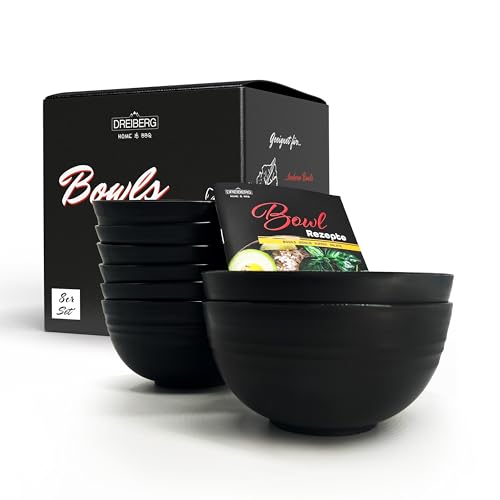 DREIBERG® Müslischalen 8er Set inkl. Rezeptbuch | 760ml | Bowl Schüsseln aus PP | Suppenschüssel | Dessertschalen | Salatschüsseln | Camping Geschirr von DREIBERG