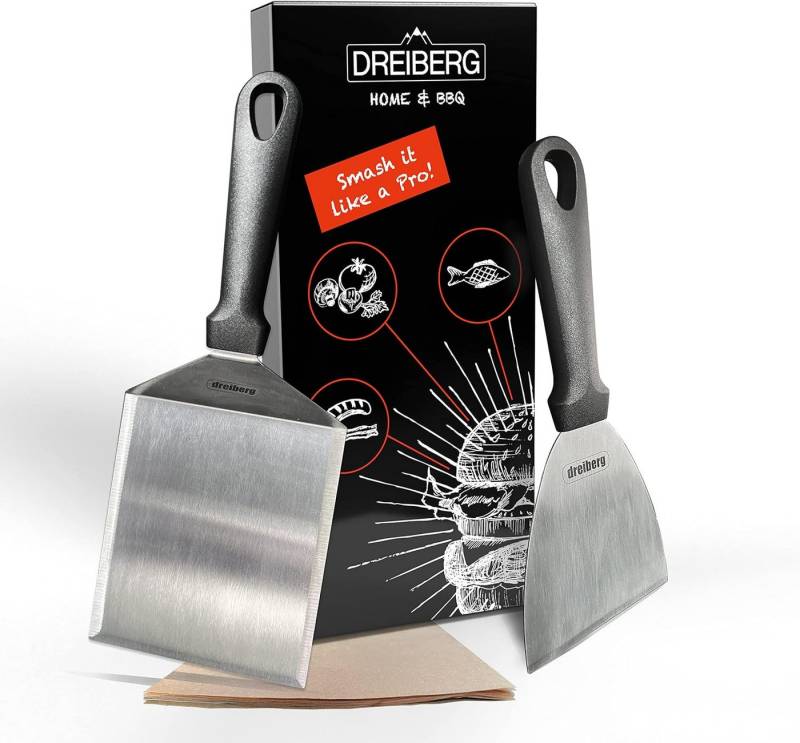 DREIBERG Grillspachtel DREIBERG® XXL Grillspachtel Set inkl. 20x. Burgerpapier Smash Burger. von DREIBERG