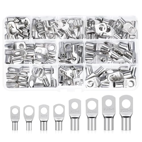 DRELD 120 Stück Kabelschuhe Set, Ringkabelschuh Kupferklemmen 6mm² 10mm² 16mm² 25mm², M6 M8 Verzinnt Kupfer Ringkabelschuhe Set, Kupferklemmen für Kfz Auto Motorad Boote von DRELD
