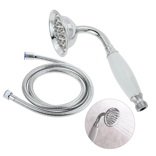 DRELD 2 PCS Retro Dusche Set, 1×Edelstahl Handbrause mit 1×1.5m Schlauch, Nostalgie Dusche Set, Edelstahl Retro Duschkopf Handbrause Set (Silber) von DRELD