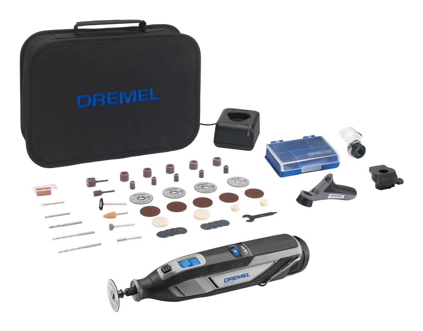 DREMEL Akku-Multischleifer, max. 35000 U/min, 8240 Multifunktionswerkzeug mit 1x Akku 2 Ah und 45 Zubehöre im Karton DREMEL Akku-Multischleifer, max. 35000 U/min, 8240 Multifunktionswerkzeug mit 1x Akku 2 Ah und 45 Zubehöre im Karton von DREMEL