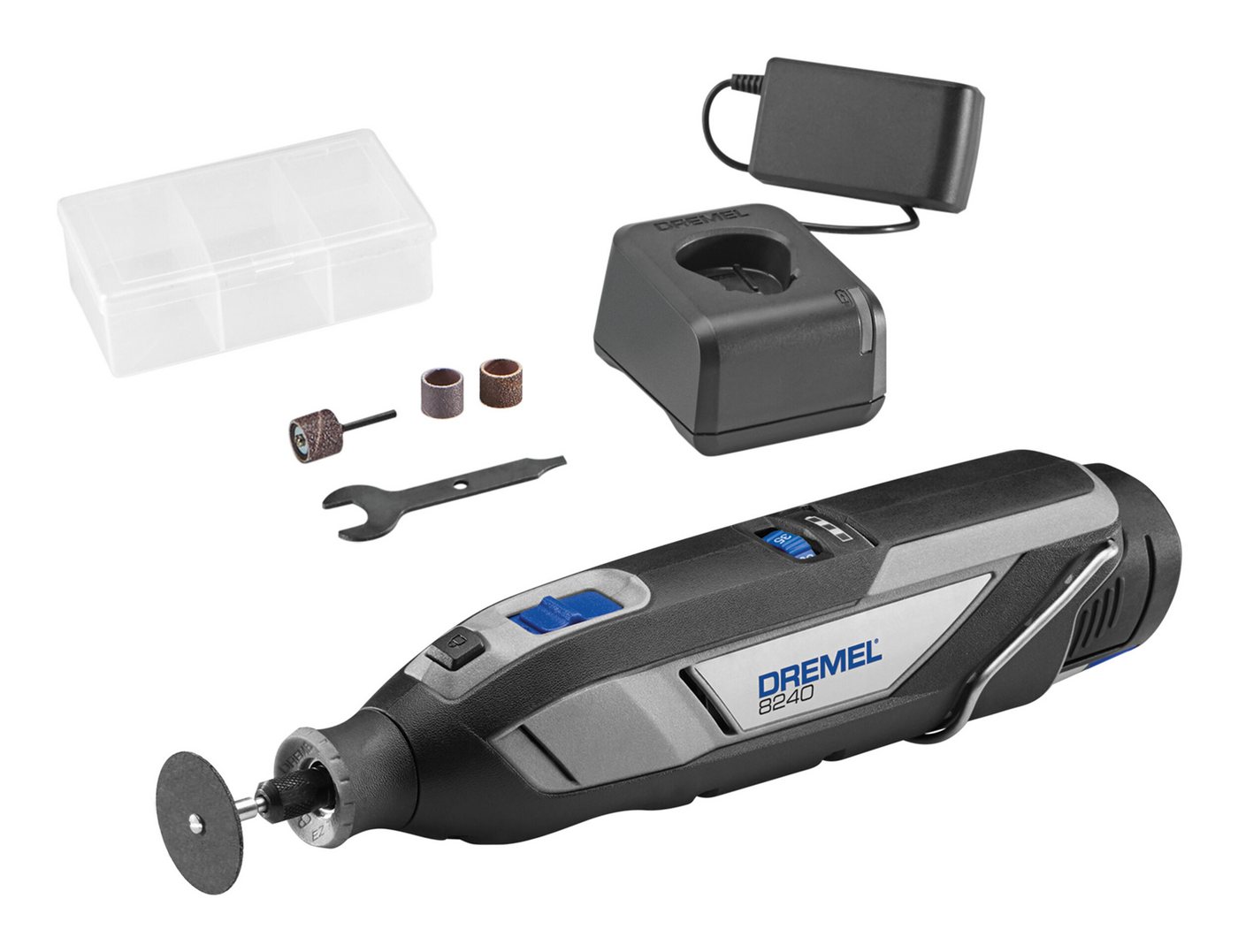 DREMEL Akku-Multischleifer, max. 35000 U/min, 8240 Multifunktionswerkzeug mit 1x Akku 2 Ah und 5 Zubehöre im Karton DREMEL Akku-Multischleifer, max. 35000 U/min, 8240 Multifunktionswerkzeug mit 1x Akku 2 Ah und 5 Zubehöre im Karton von DREMEL