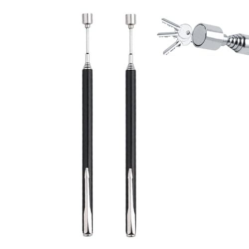 DRERIO 2 Stück Magnetstab Teleskop Magnet Teleskop-Magnet Aufnahmewerkzeug Kleiner Magnetstift Lange Stange mit Taschenclip Schwarz Ausziehbarer Handstab 12,5 bis 65 cm für Aufnahmeschrauben Muttern von DRERIO