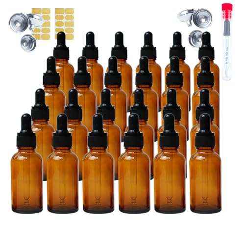 DRERIO 24 Stück Tropfflasche 30 ml Glasflaschen Kleine Flasche mit ätherischen Ölen Tragbare Labor-Tropfflaschen Braune Pipettenflaschen Auslaufsichere Reise-Aufbewahrungsflaschen mit Tropfflasche von DRERIO