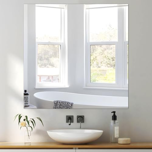 DRERIO 50 cm Wandspiegel Selbstklebender Glasspiegel HD Quadratisch Klebespiegel Großer, Rahmenloser Glas Spiegel Quadratisch Dekorative Wandspiegel, für Badzimmer Ankleidezimmer Wohnzimmer (50*50cm) von DRERIO