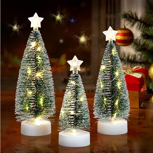 DRERIO 3 Stück Tisch Weihnachtsbaum mit Lichtern, Mini Weihnachtsbaum mit LED Lichterketten, Tannenbaum Künstlich Kleine Weihnachtsbaum Deko, Weihnachtsbaum für Tisch mit Beleuchtung, Deko (3 Größen) von DRERIO