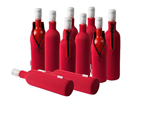 DRESS-YOUR-DRINK Neopren Flaschenkühler, Weinkühler, Getränkekühler (10er Spar-Set 0.7/0.75 Liter, Rot) von DRESS-YOUR-DRINK