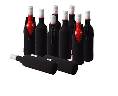 DRESS-YOUR-DRINK Neopren Flaschenkühler, Weinkühler, Getränkekühler (10er Spar-Set 0.7/0.75 Liter, Schwarz) von DRESS-YOUR-DRINK