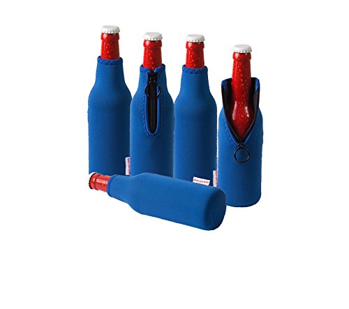 DRESS-YOUR-DRINK Neopren Flaschenkühler, Weinkühler, Getränkekühler (5er Spar-Set 0.33 Liter, Blau) von DRESS-YOUR-DRINK