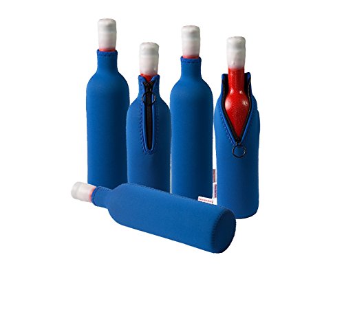 DRESS-YOUR-DRINK Neopren Flaschenkühler, Weinkühler, Getränkekühler (5er Spar-Set 0.7/0.75 Liter, Blau) von DRESS-YOUR-DRINK