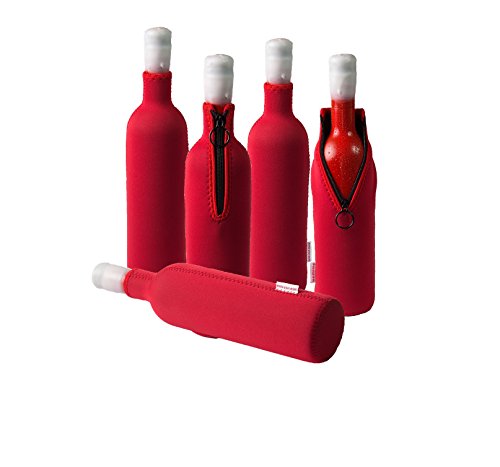 DRESS-YOUR-DRINK Neopren Flaschenkühler, Weinkühler, Getränkekühler (5er Spar-Set 0.7/0.75 Liter, Rot) von DRESS-YOUR-DRINK