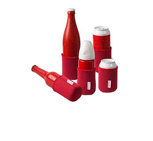 DRESS-YOUR-DRINK Neopren Multikühler, Dosenkühler, Getränkekühler, Flaschenkühler (1 Stück, Rot) von DRESS-YOUR-DRINK