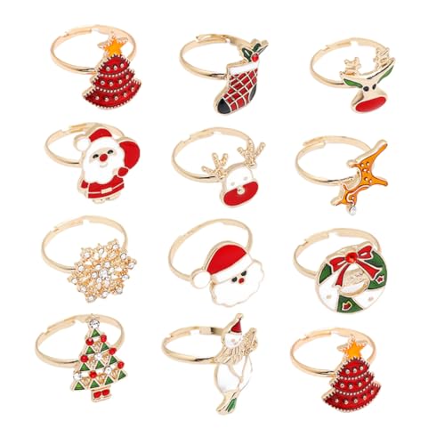 12st Weihnachtsring Ringe Schmuck Damenring Kinderringe Weihnachtselemente Ringe Cartoon-Ringe Weihnachtsstrumpf Stuffer Santa Serviettenringe Weihnachtskarikaturringe Legierung DRESSOOS von DRESSOOS