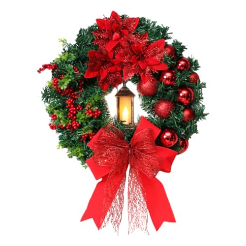 DRESSOOS 1stk Girlande Leuchtet Künstlicher Weihnachtstannenzweig Winterkranz Mit Tannenzapfen Weihnachtlicher Wandkranz Weihnachtskranzverzierung Christbaumkranz Feiertagskranz Plastik Rot von DRESSOOS
