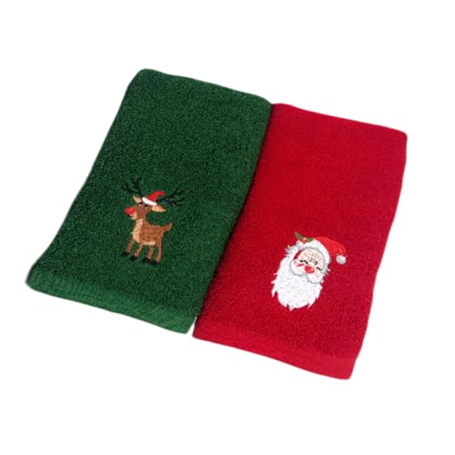 DRESSOOS 2-teiliges Weihnachts-badezimmerhandtuch-Set Mit Bestickten Schnurtüchern Gesichtsreinigungstuch-Set Aus Baumwolle Cartoon-Muster Neuartig Modisch Hautfreundlich 44 X 32 cm von DRESSOOS