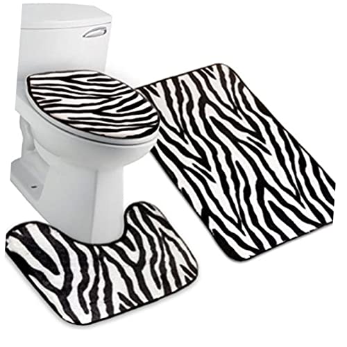 DRESSOOS Einzigartiges Zebra-Streifen-Badezimmer-Set 3-teilig Toilettendeckel Teppich Matte Flanell-Material von DRESSOOS