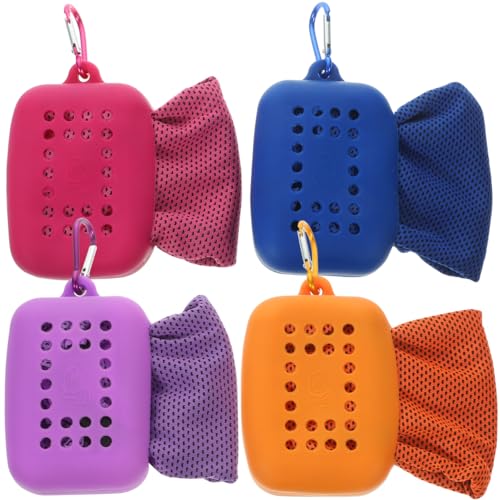 DRESSOOS 4Stücke Kühlhandtuch Schnell Trocknend Super Saugfähig für Sport und Fitness Waschbar mit Praktischem Silikontäschchen Vielseitig Einsetzbar für Yoga und Reisen von DRESSOOS