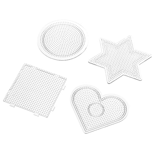 DRESSOOS 4 Stück Teiliges Transparente Steckplatten Kunststoff Geometrische Formen Hexagon Herz für Bügelperlen DIY Bastelspielzeug zur Kreativität und Feinmotorik von DRESSOOS