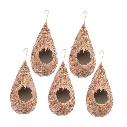DRESSOOS Hängendes Vogelhausnest 5 Stücke Handgewebte Grasvogelhütte für Kleine Vögel Dekoration für Garten und Zuhause DRESSOOS Hängendes Vogelhausnest 5 Stücke Handgewebte Grasvogelhütte für Kleine Vögel Dekoration für Garten und Zuhause von DRESSOOS
