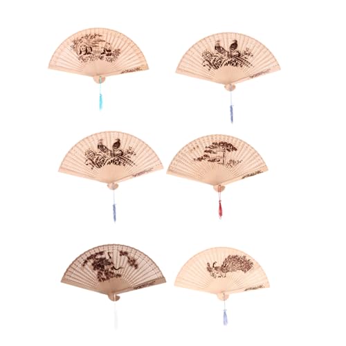 DRESSOOS 6 Stück Teiliges Chinesische Stil Holz Faltfächer mit Filigraner Aussparung Stilvoller Handfächer für Hochzeit Party Sommer Dekorativ und Klassisch mit Quaste als Geschenk und DRESSOOS 6 Stück Teiliges Chinesische Stil Holz Faltfächer mit Filigraner Aussparung Stilvoller Handfächer für Hochzeit Party Sommer Dekorativ und Klassisch mit Quaste als Geschenk und von DRESSOOS