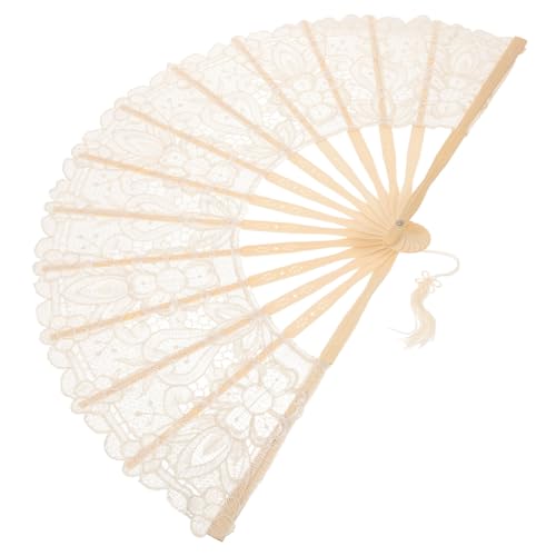 DRESSOOS Eleganter Faltbarer Handfächer mit Zarter Spitzenverzierung aus Holz und Langlebig und Vielseitig für Tanz Hochzeit Fotografie und Sommergebrauch Handlich und Leicht zu Öffnen von DRESSOOS