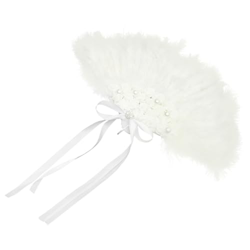 DRESSOOS Eleganter Handfächer mit Federn und Rosen Spitzen-design Stilvoll für Hochzeit Party Bühne und Braut Dekorativer Plume Fächer für Unvergessliche Momente von DRESSOOS