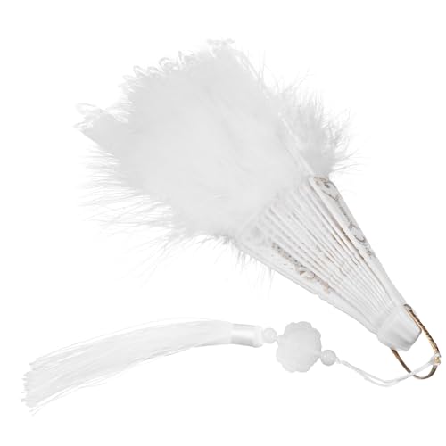 DRESSOOS Eleganter Weißer Spitzen-feder-fächer Leicht Tragbar Vintage Handfächer mit Quaste Tanz Fotorequisite für Hochzeit Party Geschenk Dekoration von DRESSOOS
