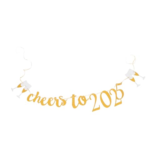 DRESSOOS Neujahrsbanner Cheers To Glänzendes Wetterfest Wiederverwendbar Leuchtend Farbiger Fotohintergrund Elegante Partydekoration für Innen und Außenbereich von DRESSOOS