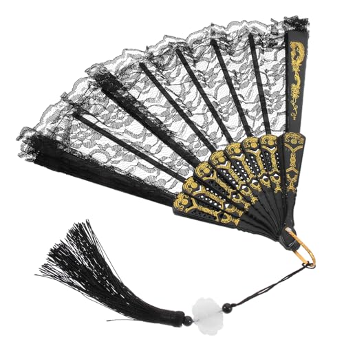 DRESSOOS Vintage Spitzen-handfächer mit Quaste Eleganter Handfächer für Damen Stabiler Faltfächer als Party-deko und Tanz-accessoire Vielseitiger Fächer für Hochzeit und Sommergebrauch von DRESSOOS