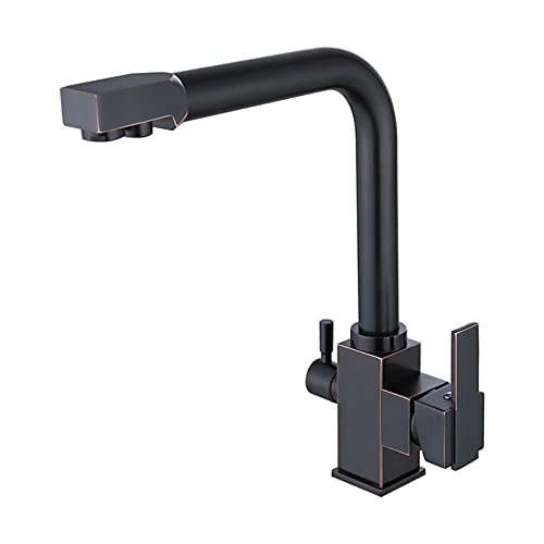 3-in-1-Küchenarmatur mit Trinkwasserauslass, 360° drehbar, hoher Lichtbogen-Filter, Luftreiniger, massives Messing, Kalt- und Heißmischbatterie, 2 Griffe, Schwarz 3-in-1-Küchenarmatur mit Trinkwasserauslass, 360° drehbar, hoher Lichtbogen-Filter, Luftreiniger, massives Messing, Kalt- und Heißmischbatterie, 2 Griffe, Schwarz von DRFGHK