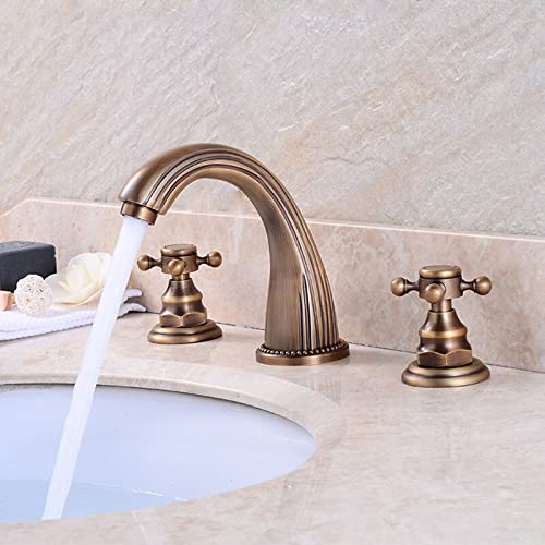 Antik Messing Badezimmer Waschtischarmatur Doppelgriffe Waschbecken Wasserhahn 3 Stück Set Deck Montage Loch Antik Messing Badezimmer Waschtischarmatur Doppelgriffe Waschbecken Wasserhahn 3 Stück Set Deck Montage Loch von DRFGHK