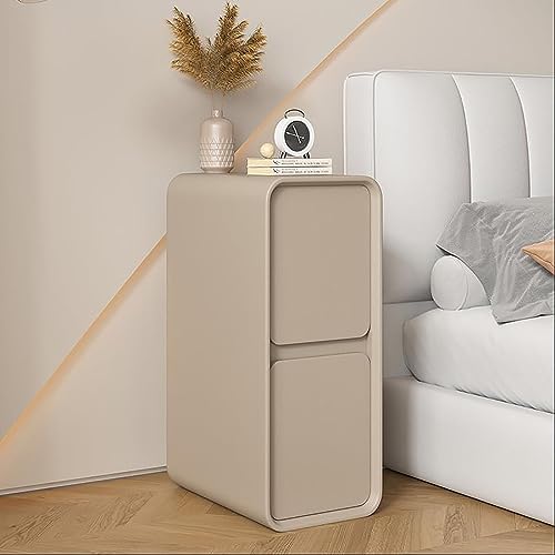 Bedside Table with Solid Wood Drawer, Extra Narrow Clip-In Table, Side 2 Drawers for Bedroom, Living Room, Dorm (Color : Khaki, Size 30x40x50CM) von DRFGHK