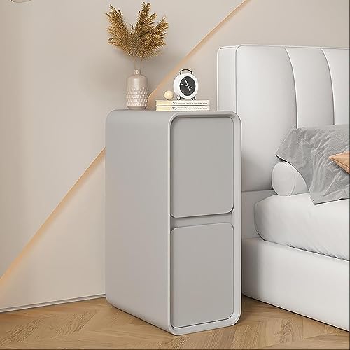 Bedside Table with Solid Wood Drawer, Extra Narrow Clip-In Table, Side 2 Drawers for Bedroom, Living Room, Dorm (Color : Light Grey, Size 25x40x50CM) von DRFGHK