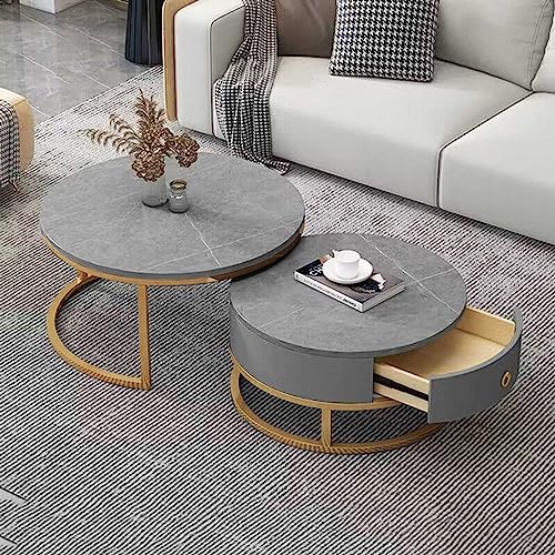 Couchtisch, stapelbar, modernes Marmoreffekt, MDF-Platte mit 2 Schubladen, stilvolle und funktionale Wohnzimmermöbel, perfekt für Heimdekoration und kleine Räume, 2 Stück Couchtisch, stapelbar, modernes Marmoreffekt, MDF-Platte mit 2 Schubladen, stilvolle und funktionale Wohnzimmermöbel, perfekt für Heimdekoration und kleine Räume, 2 Stück von DRFGHK